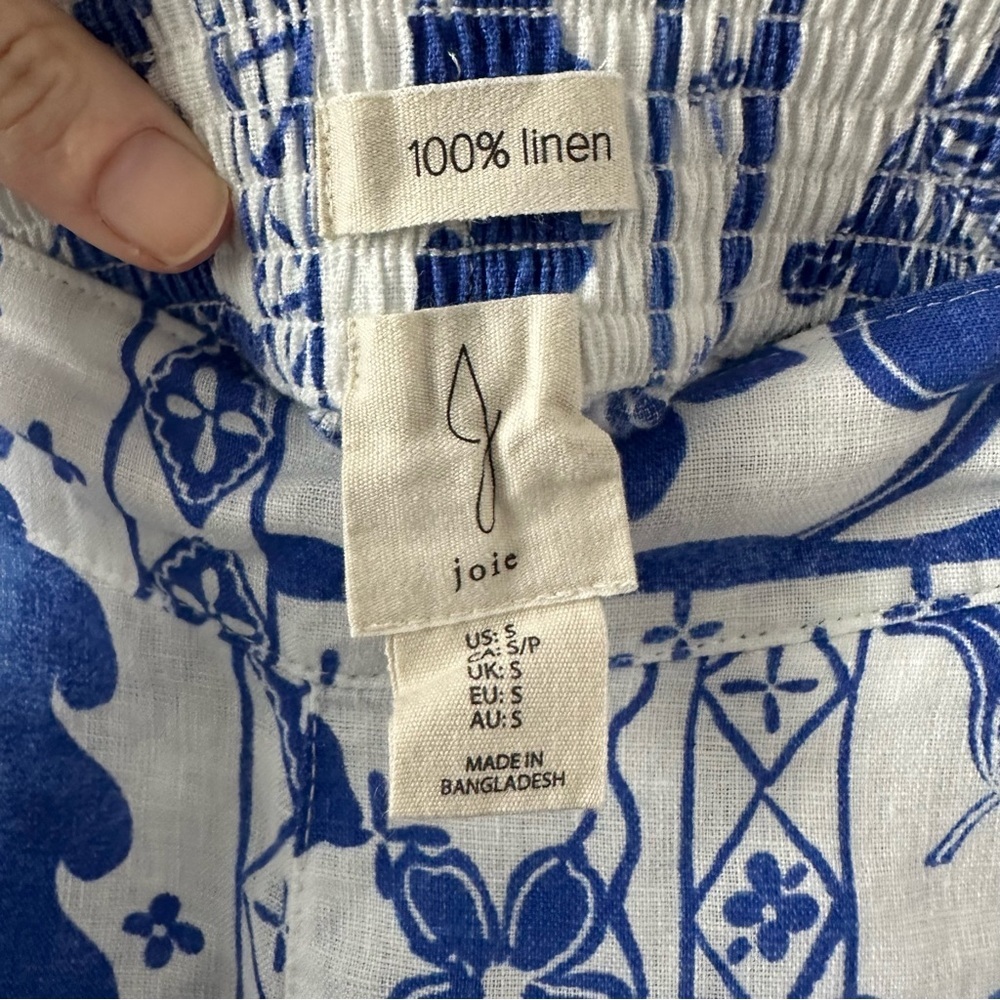 JOIE Blue and White Floral Paisley Linen Two-Piece Set SZ S - Picture 4 of 6